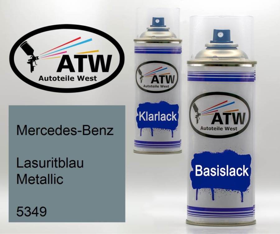 Mercedes-Benz, Lasuritblau Metallic, 5349: 400ml Sprühdose + 400ml Klarlack - Set, von ATW Autoteile West.